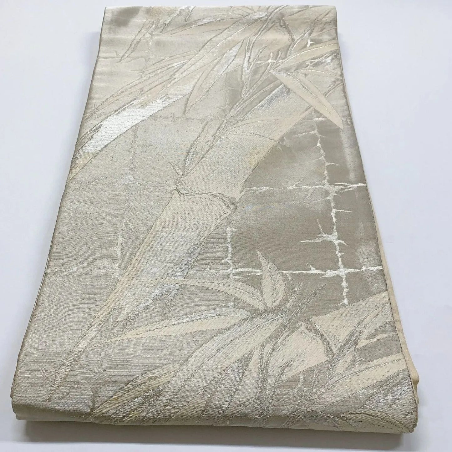 6025# Japanese Vintage Fukuro Obi Belt Kimono Fabric Silk Traditional Silver