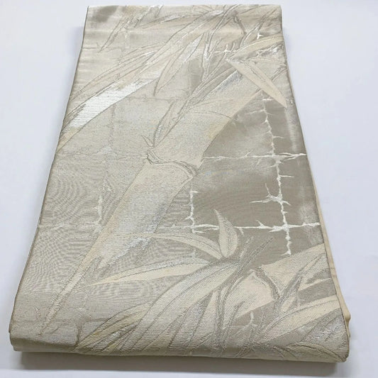 6025# Japanese Vintage Fukuro Obi Belt Kimono Fabric Silk Traditional Silver