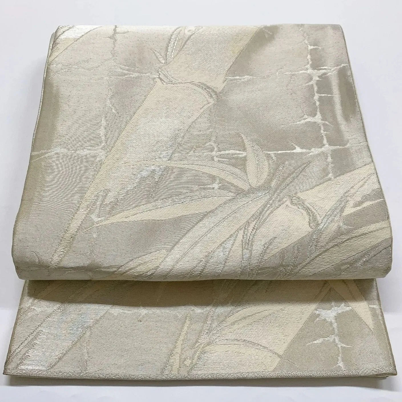 6025# Japanese Vintage Fukuro Obi Belt Kimono Fabric Silk Traditional Silver