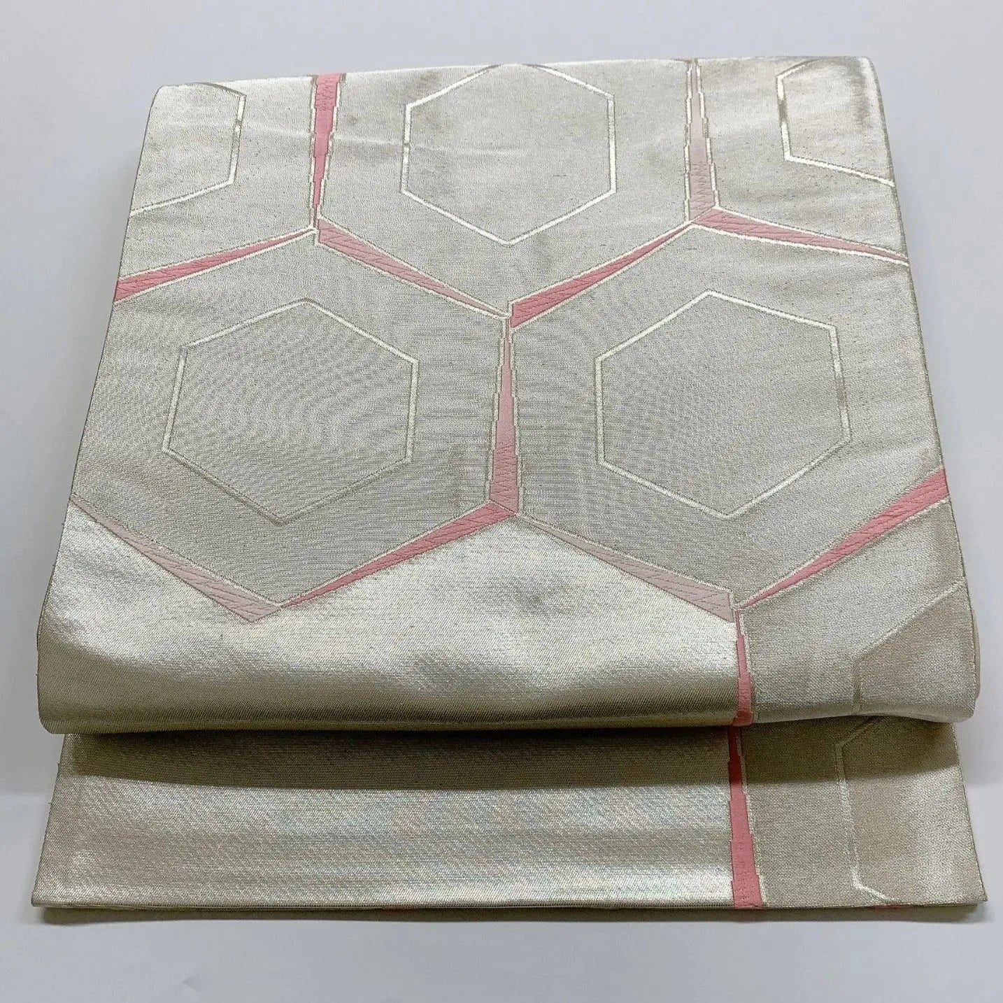 6027# Japanese Vintage Fukuro Obi Belt Kimono Fabric Silk Traditional Silver　