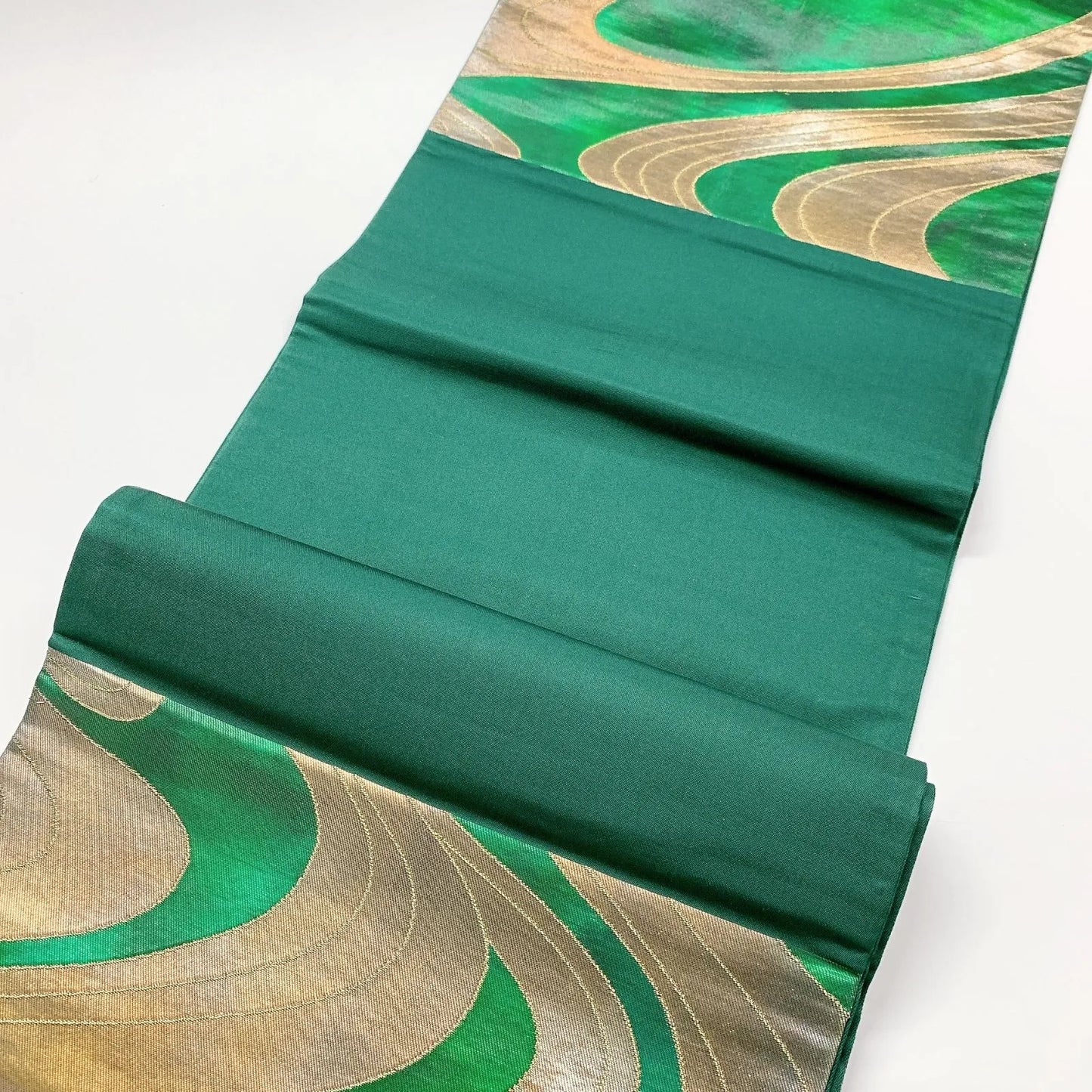 6032# Japanese Vintage Fukuro Obi Belt Kimono Fabric Silk Traditional Green