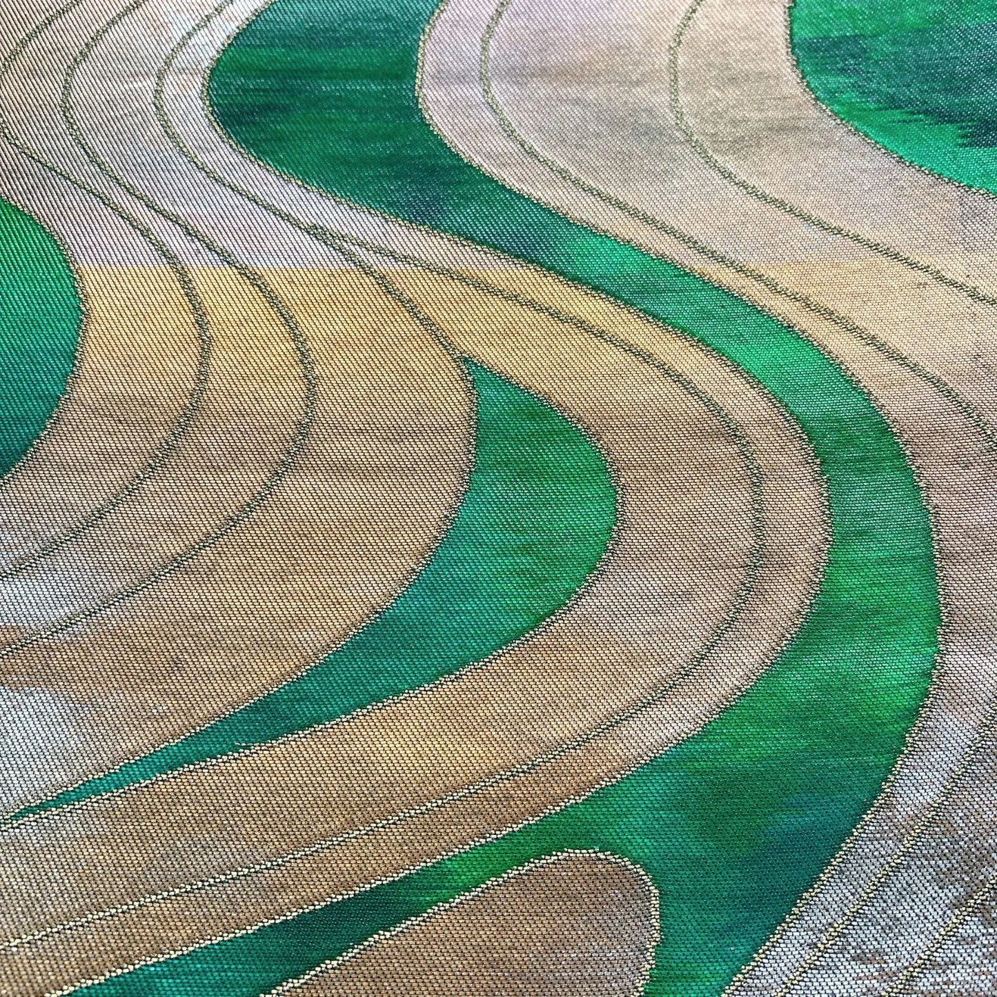 6032# Japanese Vintage Fukuro Obi Belt Kimono Fabric Silk Traditional Green