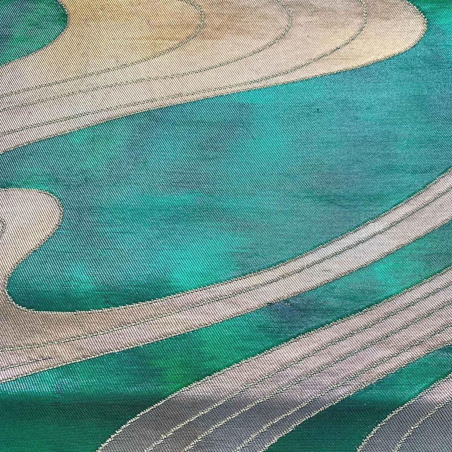 6032# Japanese Vintage Fukuro Obi Belt Kimono Fabric Silk Traditional Green