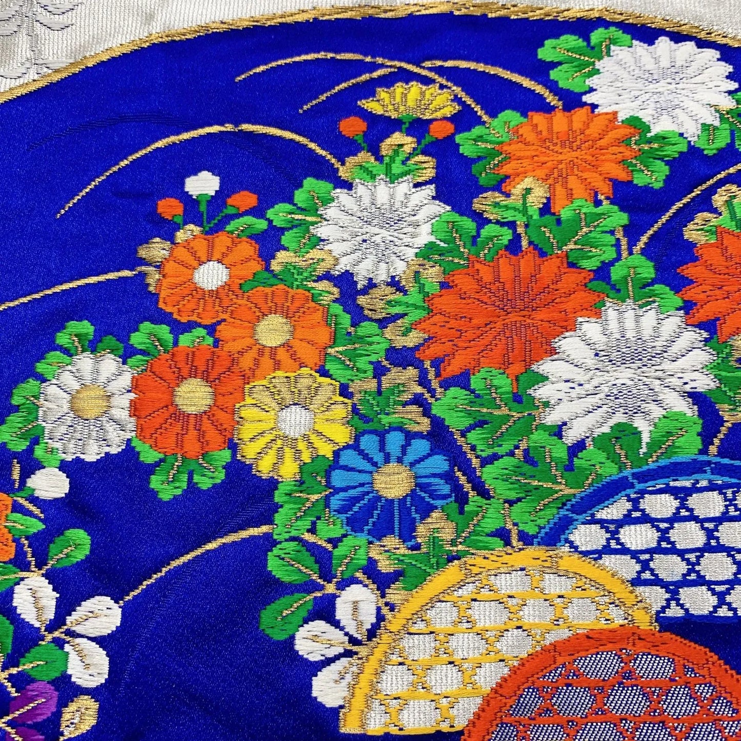 6034# Japanese Vintage Fukuro Obi Belt Kimono Fabric Silk Traditional Silver