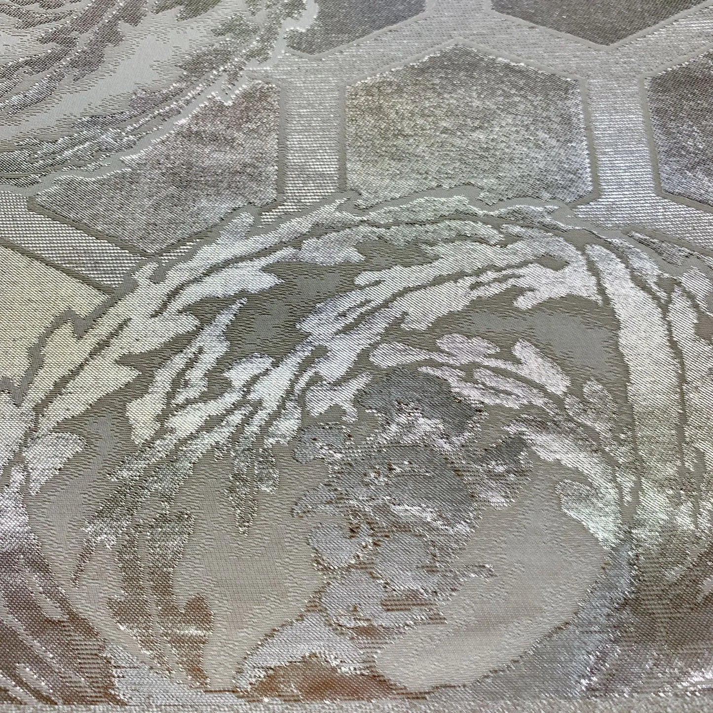 6036# Japanese Vintage Fukuro Obi Belt Kimono Fabric Silk Traditional Silver