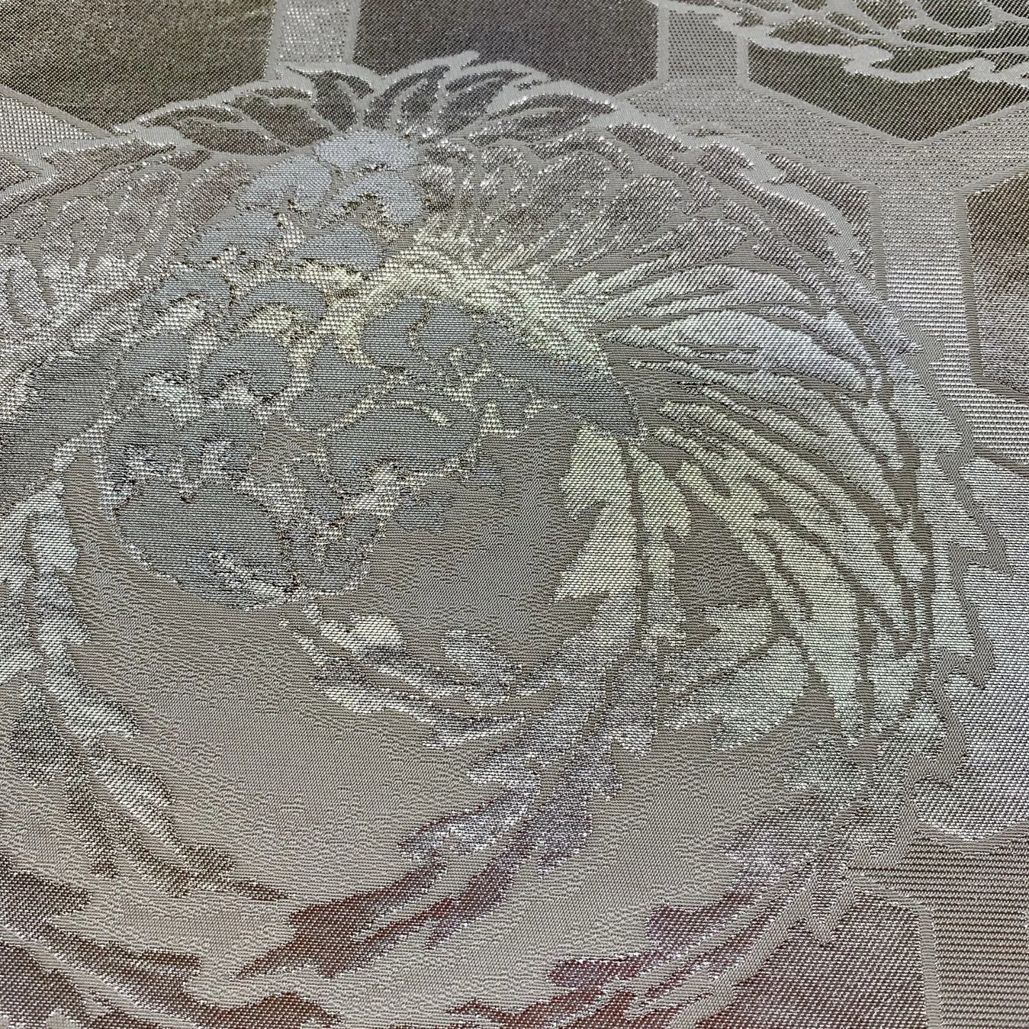 6036# Japanese Vintage Fukuro Obi Belt Kimono Fabric Silk Traditional Silver