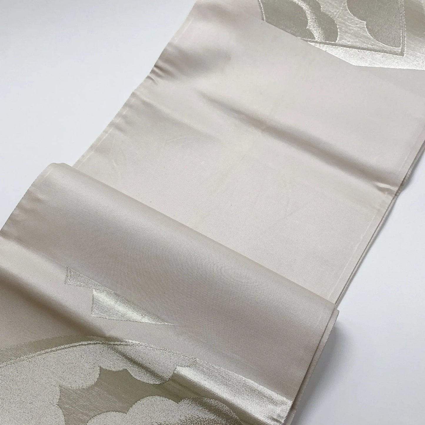 6040# Japanese Vintage Fukuro Obi Belt Kimono Fabric Silk Traditional Silver
