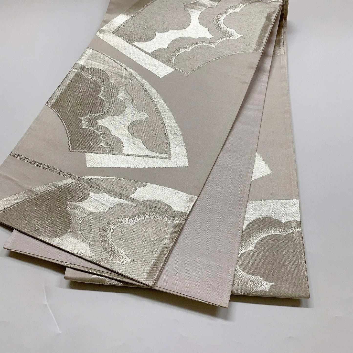 6040# Japanese Vintage Fukuro Obi Belt Kimono Fabric Silk Traditional Silver