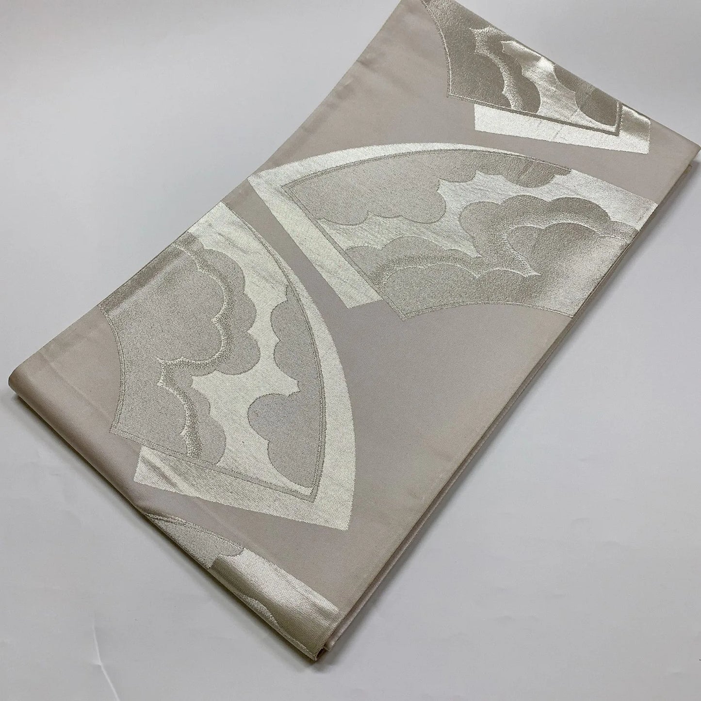 6040# Japanese Vintage Fukuro Obi Belt Kimono Fabric Silk Traditional Silver
