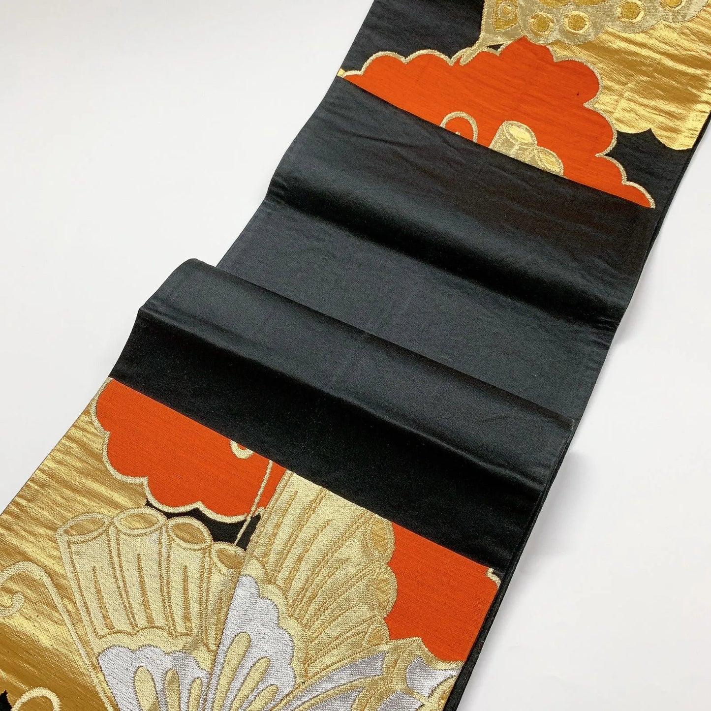 6041# Japanese Vintage Fukuro Obi Belt Kimono Fabric Silk Traditional Black