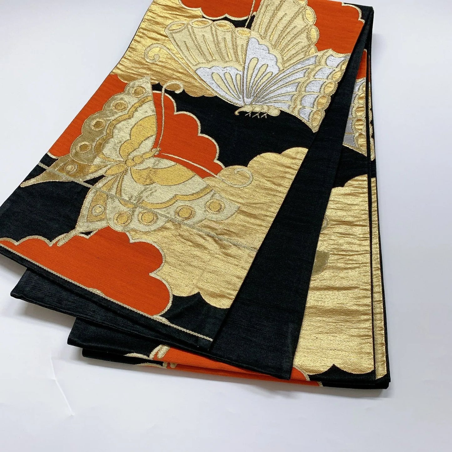 6041# Japanese Vintage Fukuro Obi Belt Kimono Fabric Silk Traditional Black