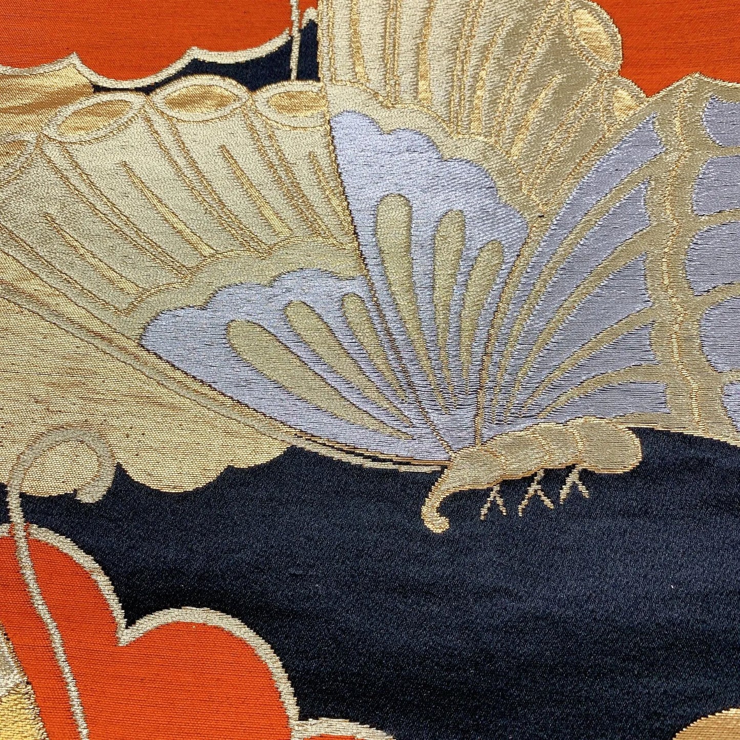 6041# Japanese Vintage Fukuro Obi Belt Kimono Fabric Silk Traditional Black