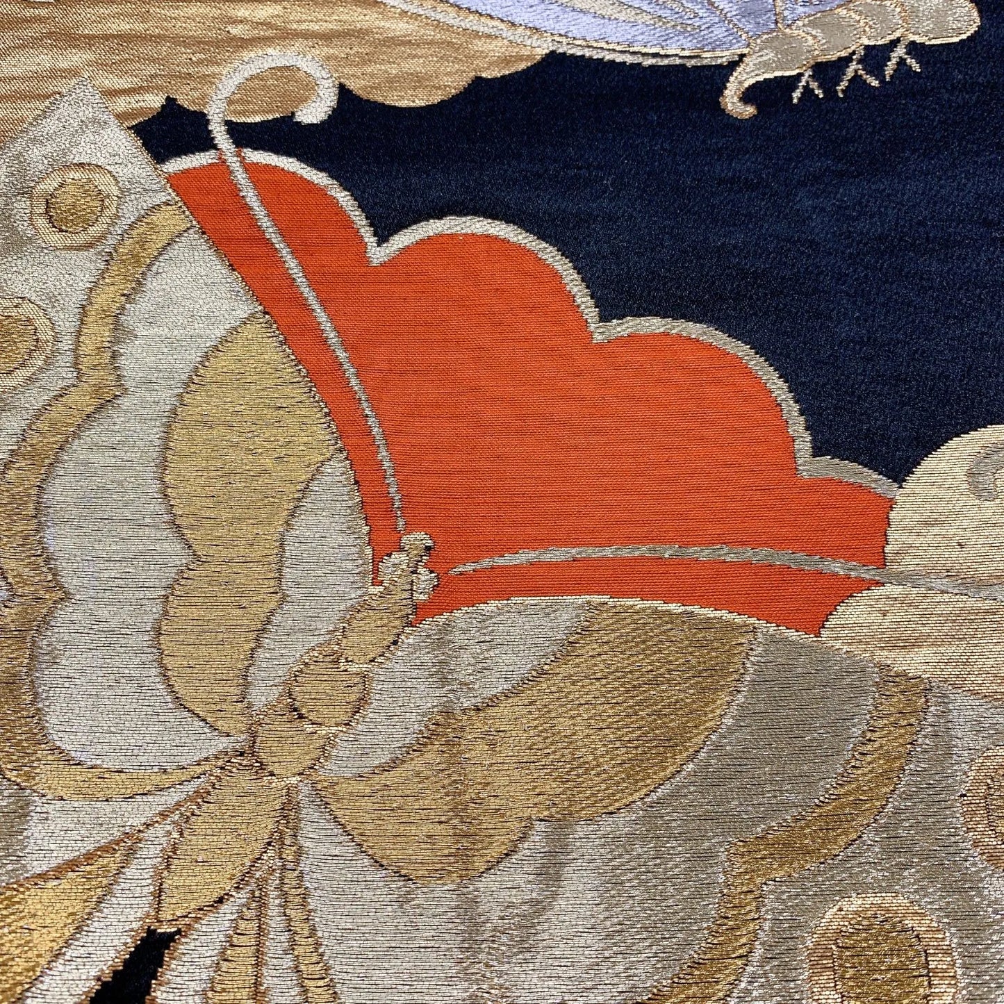 6041# Japanese Vintage Fukuro Obi Belt Kimono Fabric Silk Traditional Black