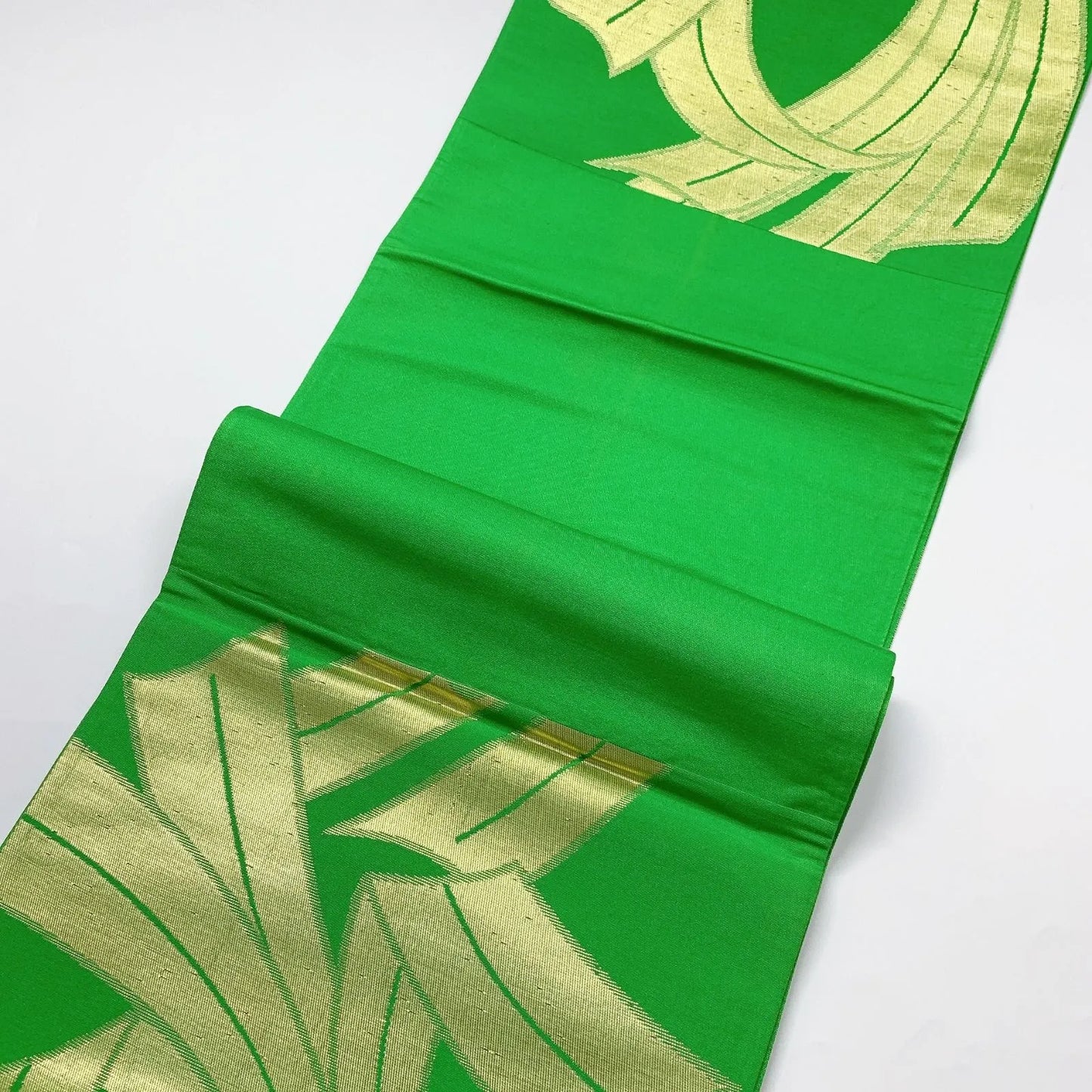 6043# Japanese Vintage Fukuro Obi Belt Kimono Fabric Silk Traditional Green