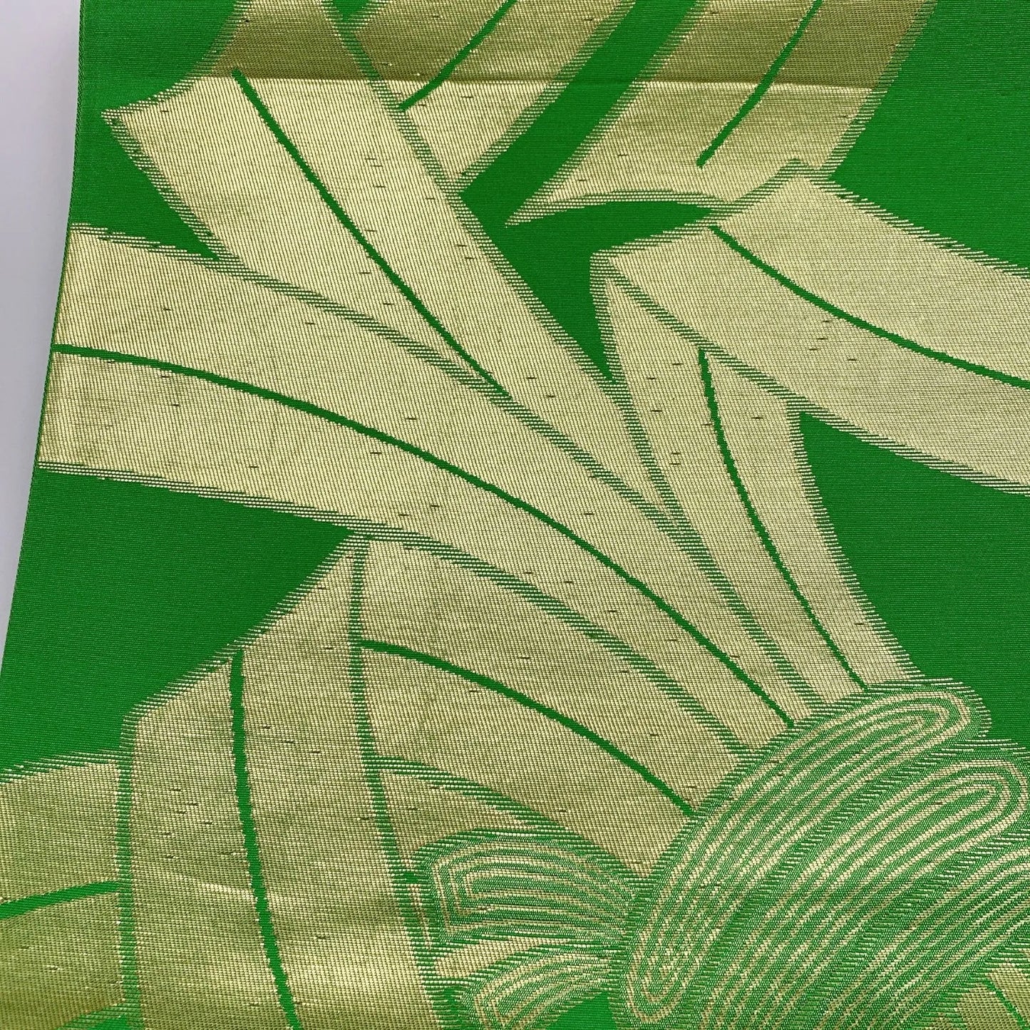 6043# Japanese Vintage Fukuro Obi Belt Kimono Fabric Silk Traditional Green