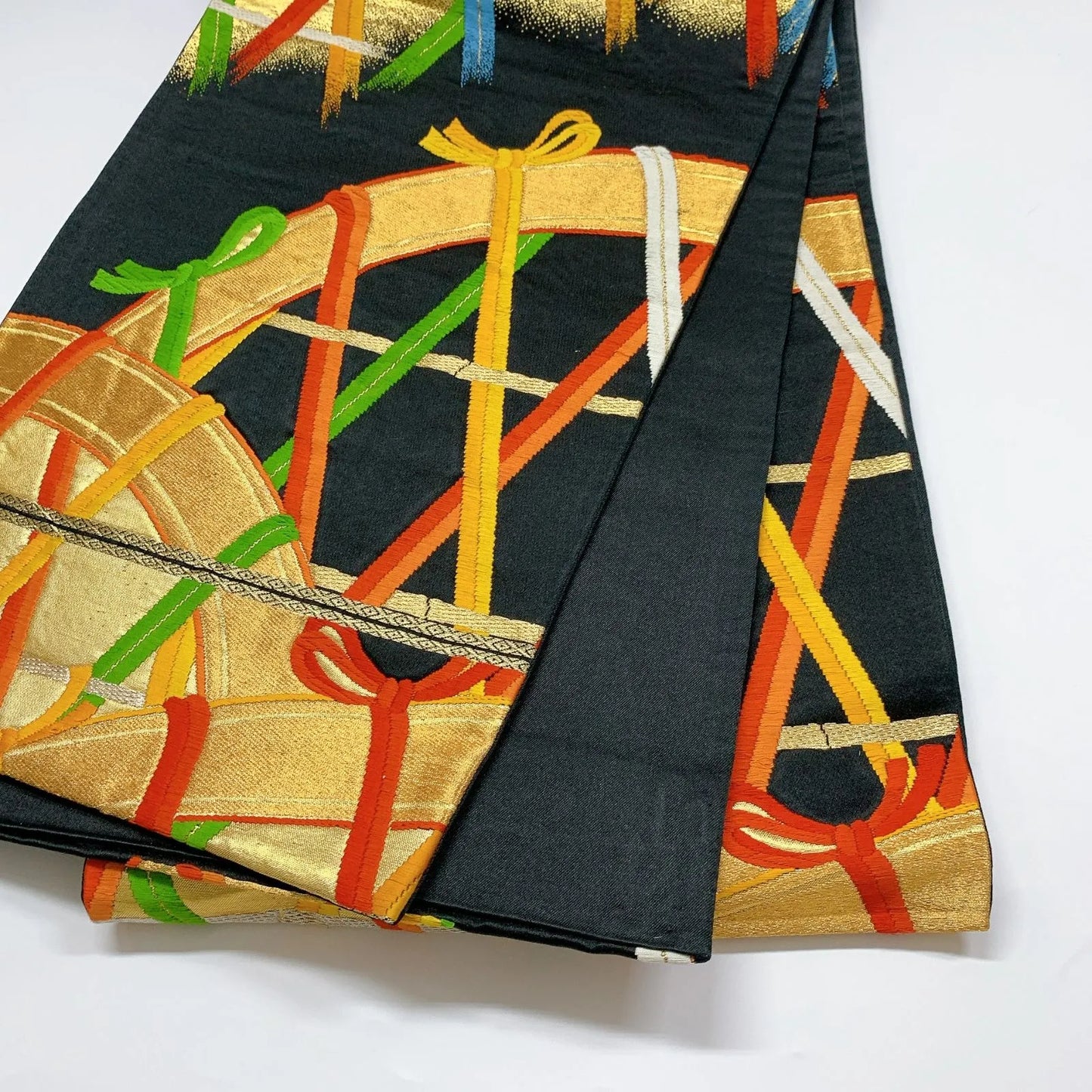 6044# Japanese Vintage Fukuro Obi Belt Kimono Fabric Silk Traditional Embroidery　