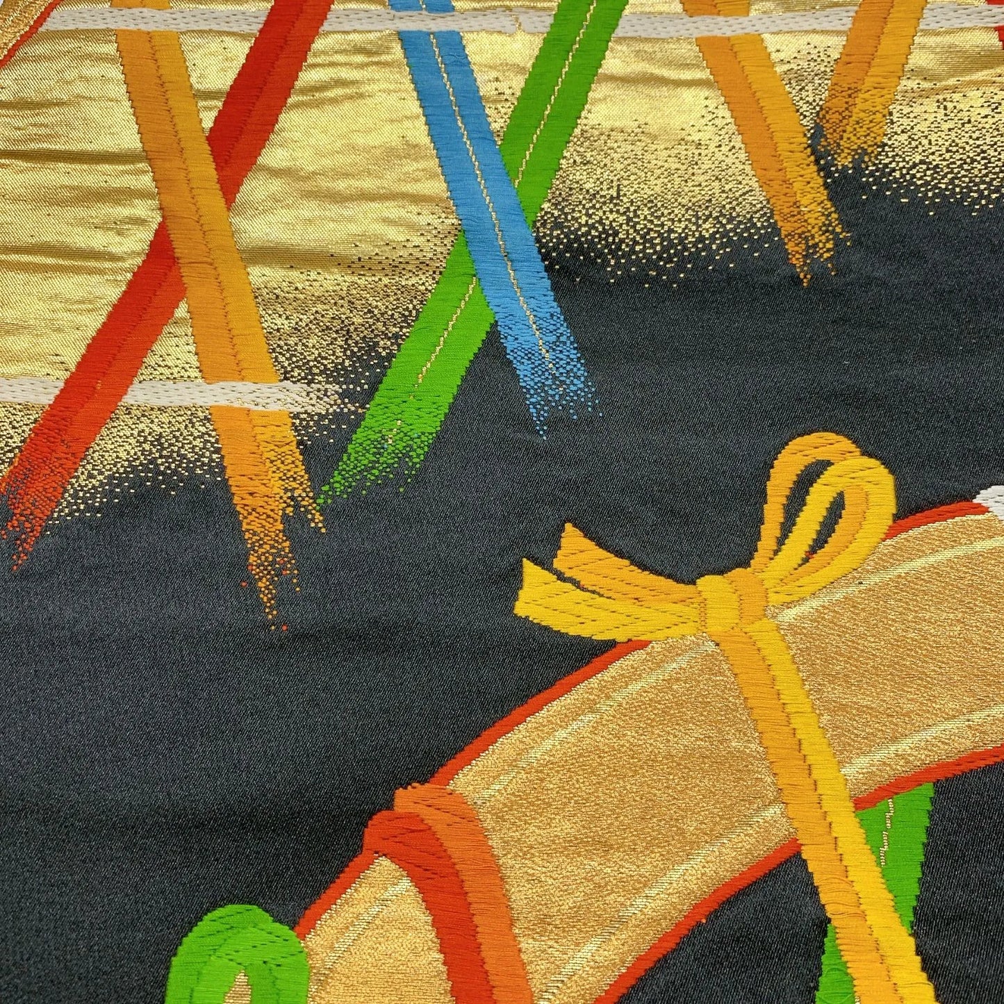 6044# Japanese Vintage Fukuro Obi Belt Kimono Fabric Silk Traditional Embroidery　