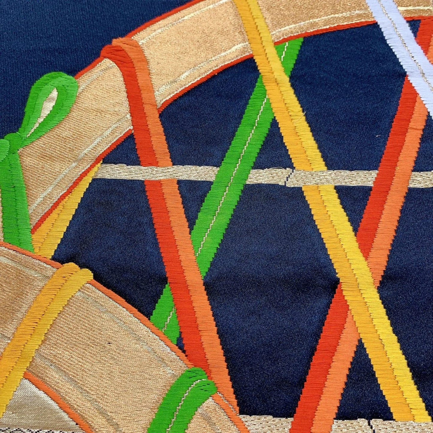 6044# Japanese Vintage Fukuro Obi Belt Kimono Fabric Silk Traditional Embroidery　