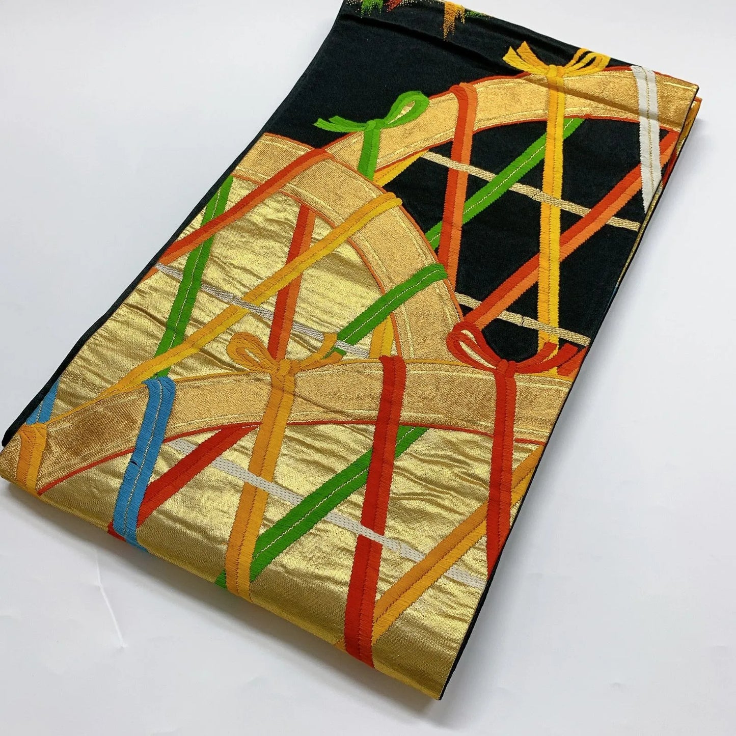 6044# Japanese Vintage Fukuro Obi Belt Kimono Fabric Silk Traditional Embroidery　