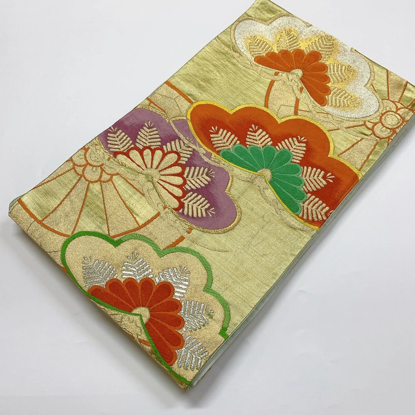 6045# Japanese Vintage Fukuro Obi Belt Kimono Fabric Silk Traditional Gold