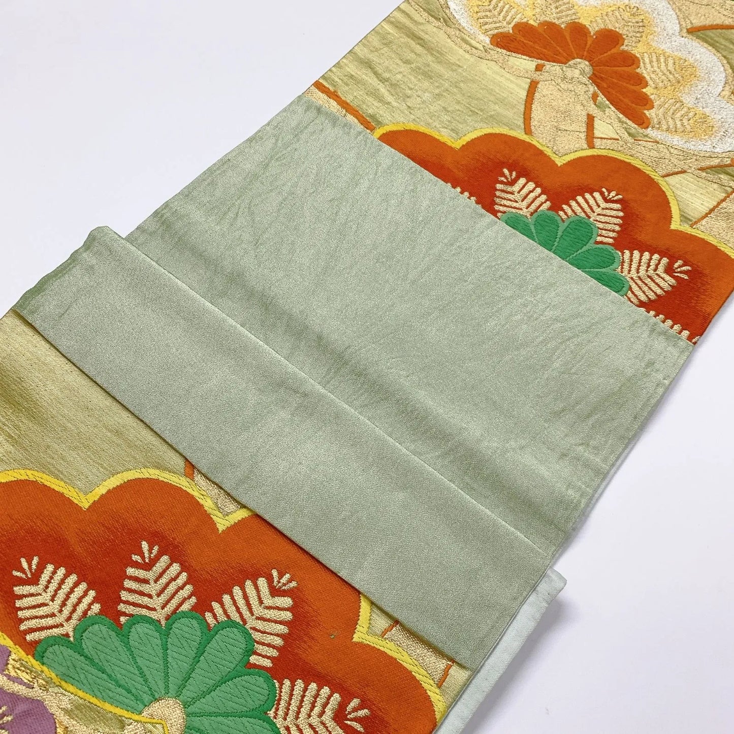 6045# Japanese Vintage Fukuro Obi Belt Kimono Fabric Silk Traditional Gold