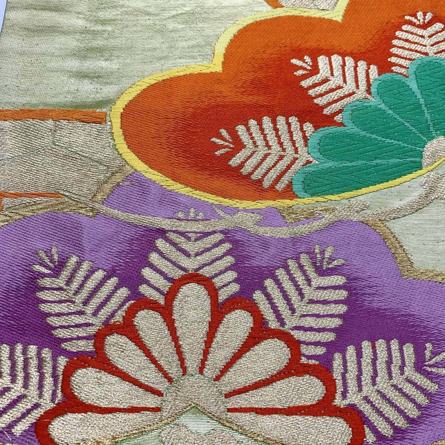 6045# Japanese Vintage Fukuro Obi Belt Kimono Fabric Silk Traditional Gold