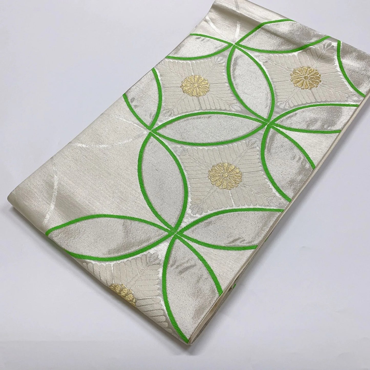 6047# Japanese Vintage Fukuro Obi Belt Kimono Fabric Silk Traditional Silver