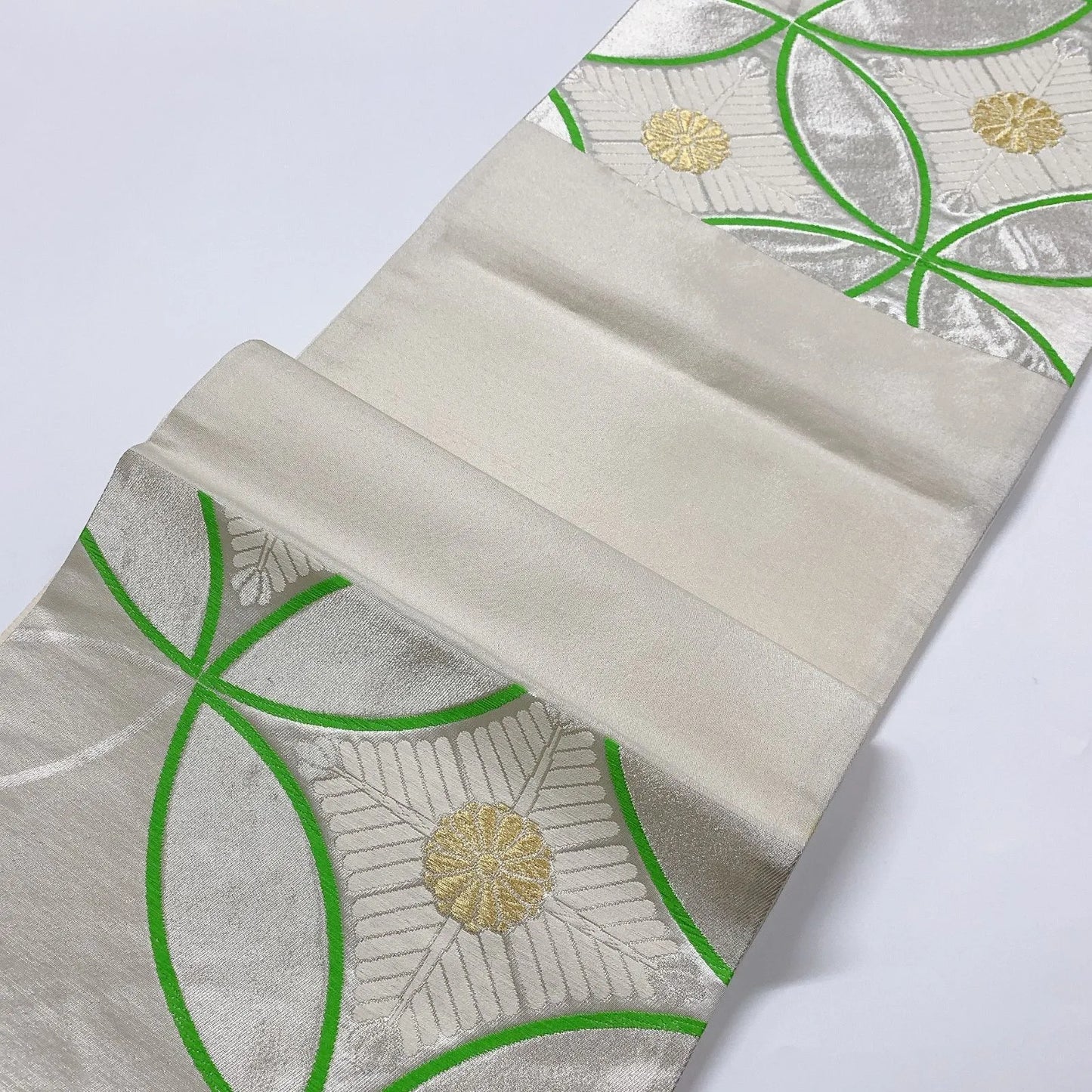 6047# Japanese Vintage Fukuro Obi Belt Kimono Fabric Silk Traditional Silver