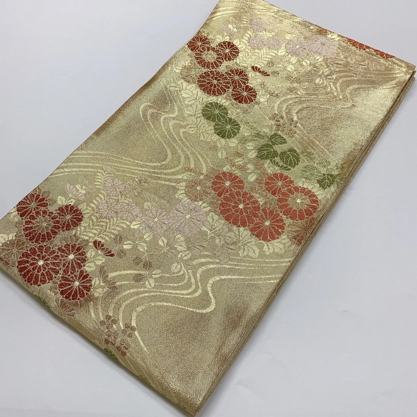 6050# Japanese Vintage Fukuro Obi Belt Kimono Fabric Silk Traditional Gold