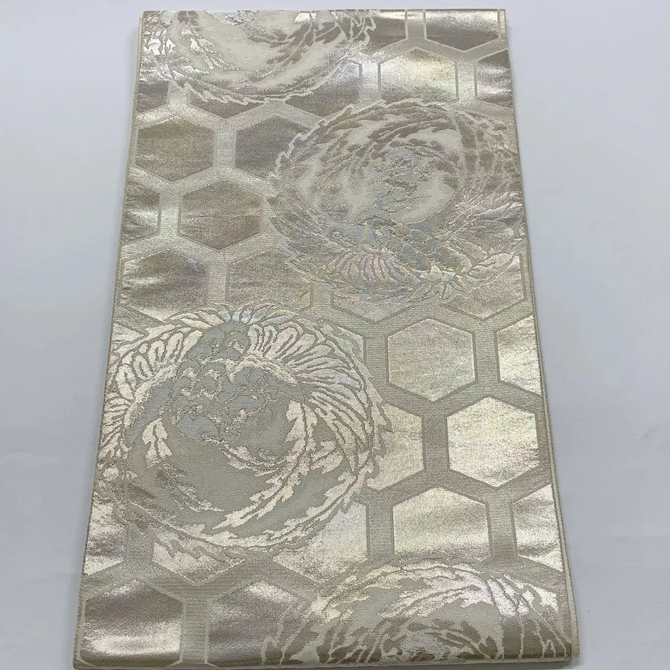 6036# Japanese Vintage Fukuro Obi Belt Kimono Fabric Silk Traditional Silver