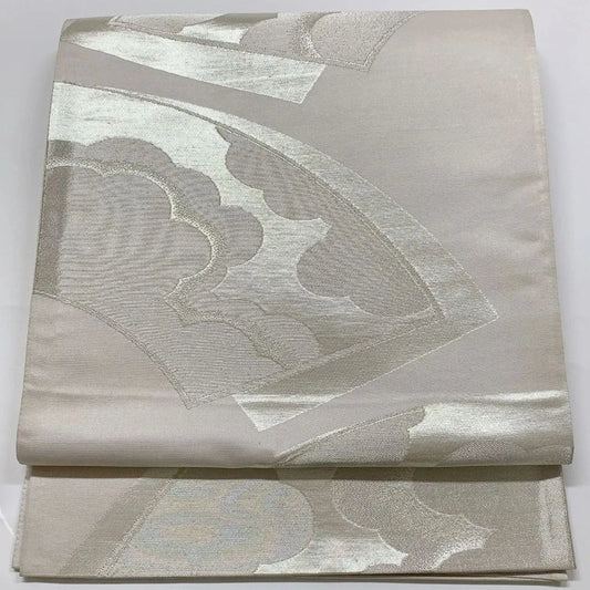 6040# Japanese Vintage Fukuro Obi Belt Kimono Fabric Silk Traditional Silver