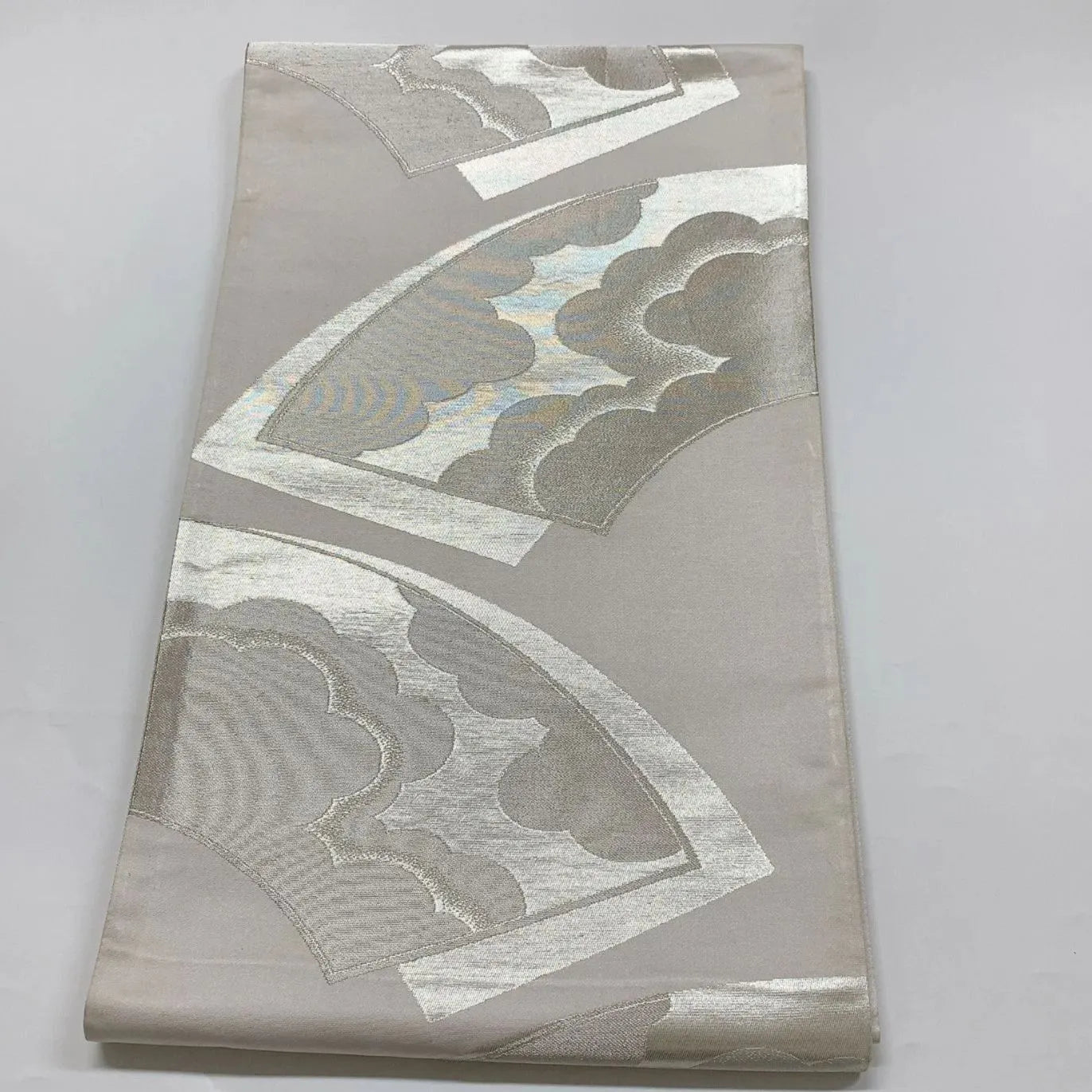6040# Japanese Vintage Fukuro Obi Belt Kimono Fabric Silk Traditional Silver