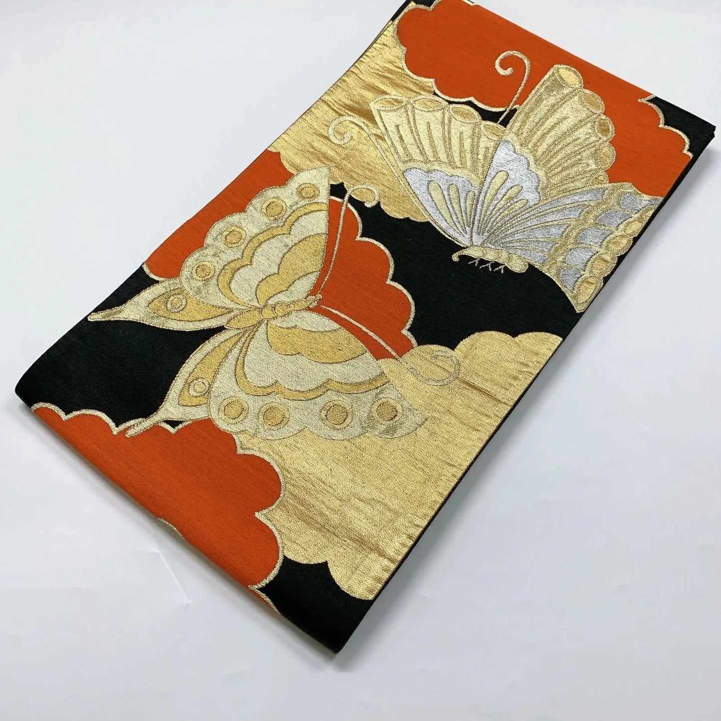 6041# Japanese Vintage Fukuro Obi Belt Kimono Fabric Silk Traditional Black