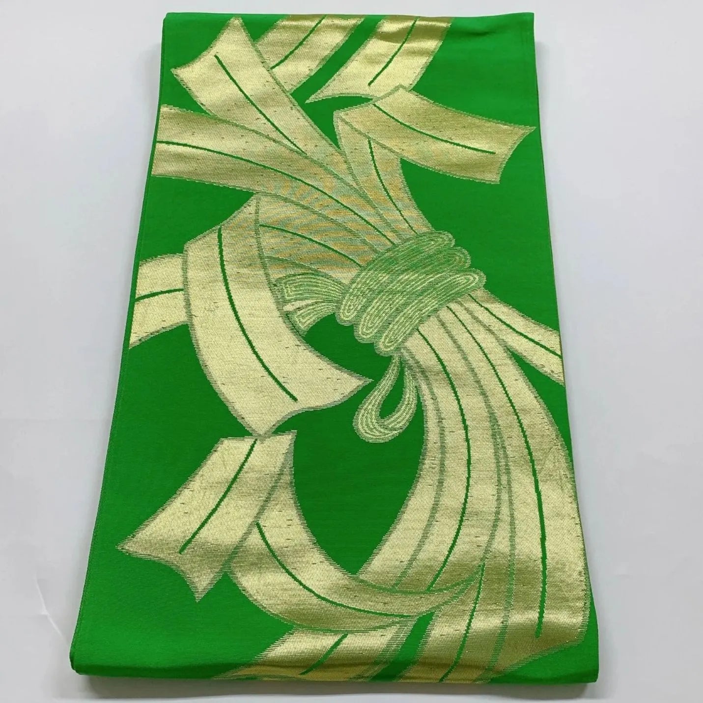 6043# Japanese Vintage Fukuro Obi Belt Kimono Fabric Silk Traditional Green