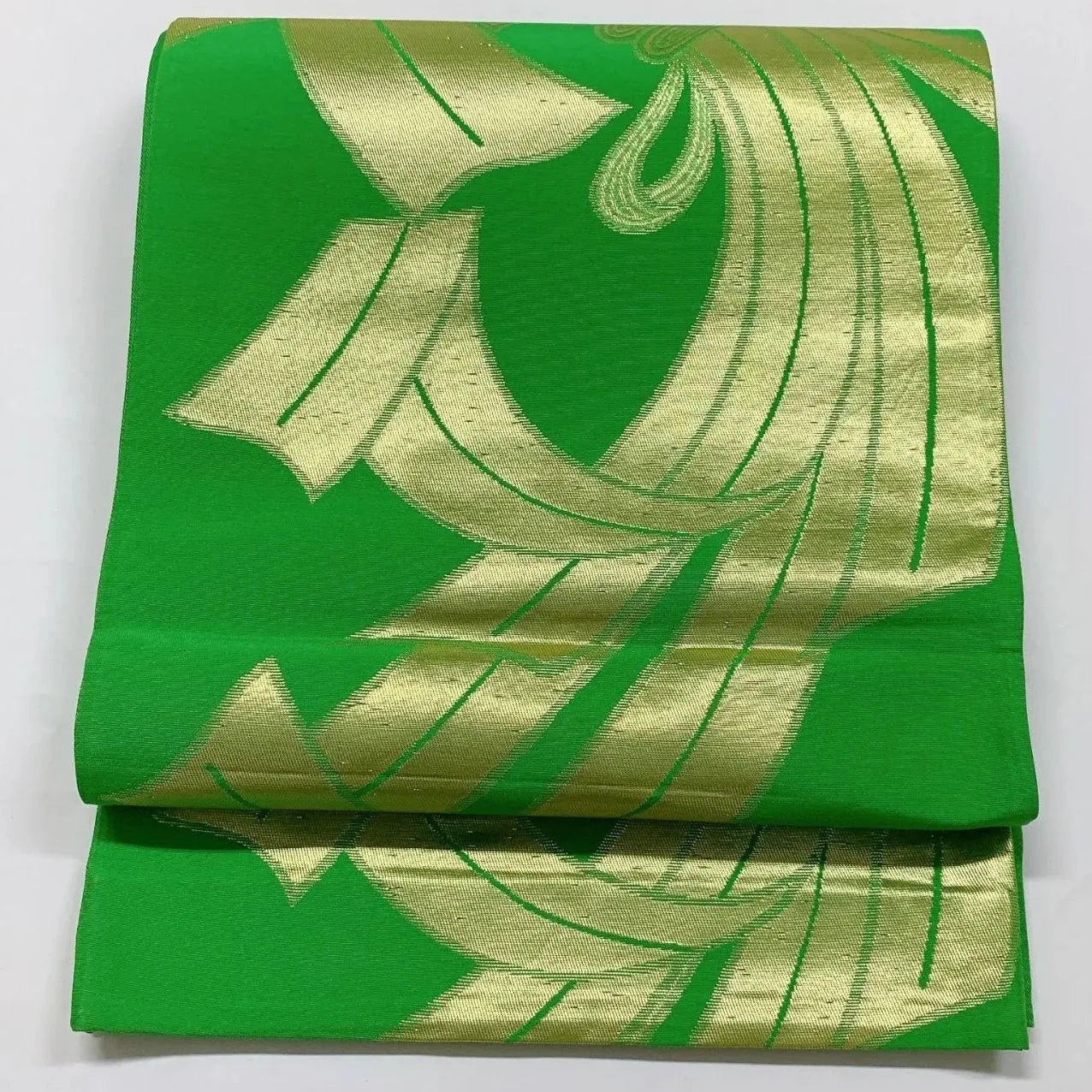 6043# Japanese Vintage Fukuro Obi Belt Kimono Fabric Silk Traditional Green