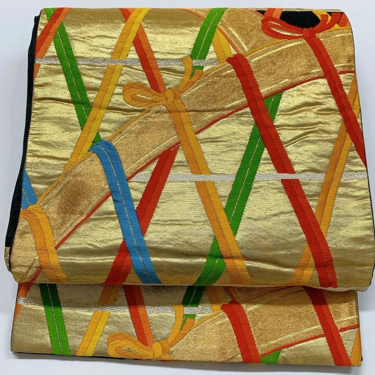 6044# Japanese Vintage Fukuro Obi Belt Kimono Fabric Silk Traditional Embroidery　