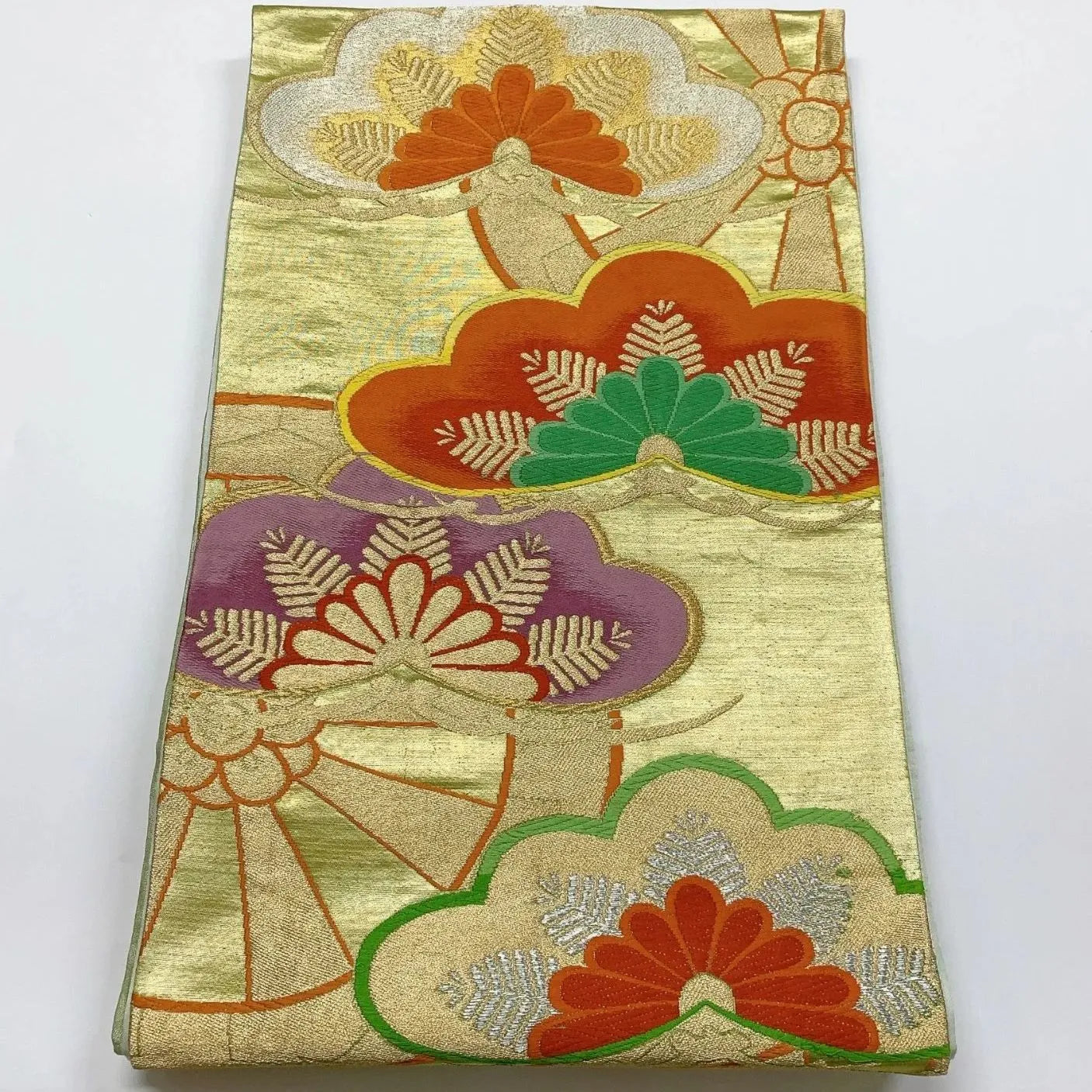 6045# Japanese Vintage Fukuro Obi Belt Kimono Fabric Silk Traditional Gold