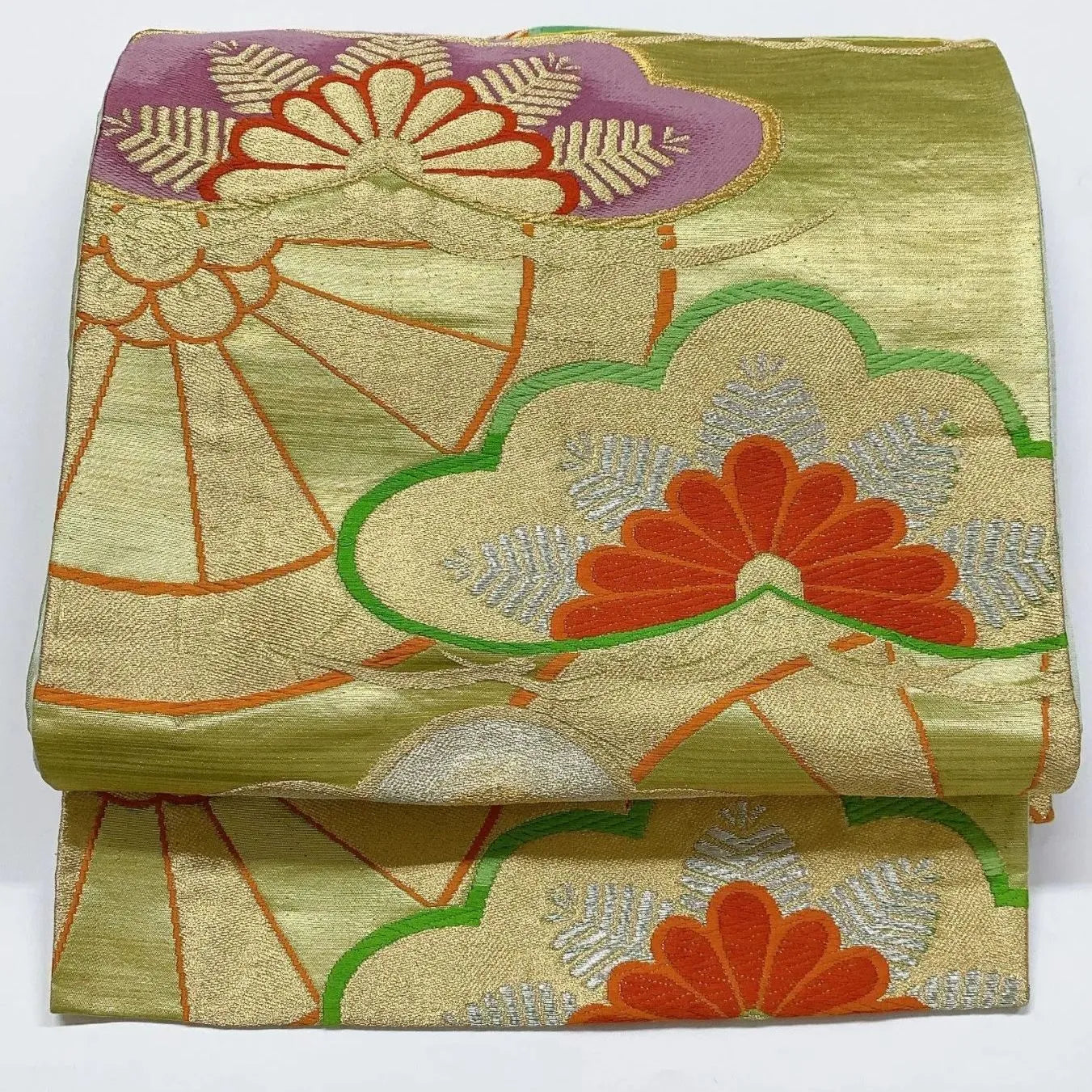 6045# Japanese Vintage Fukuro Obi Belt Kimono Fabric Silk Traditional Gold