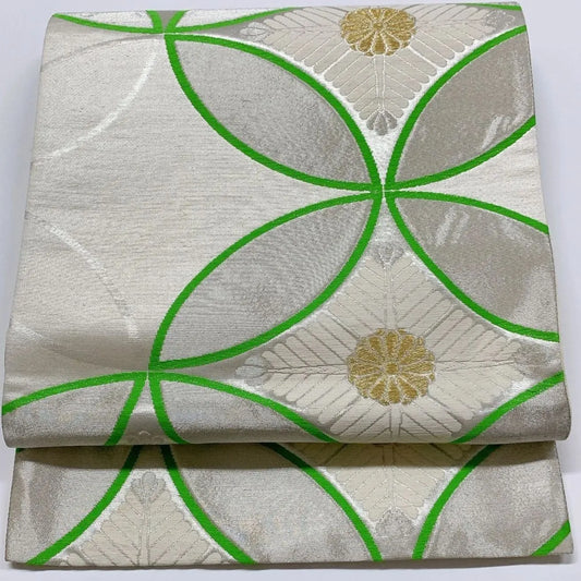 6047# Japanese Vintage Fukuro Obi Belt Kimono Fabric Silk Traditional Silver