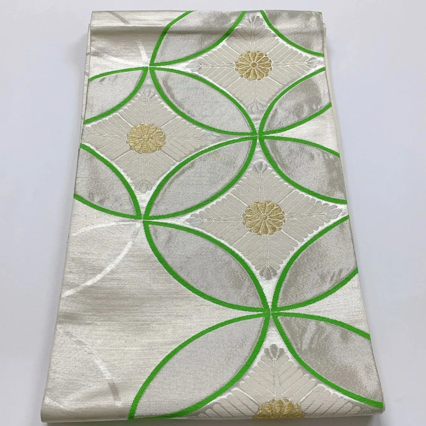 6047# Japanese Vintage Fukuro Obi Belt Kimono Fabric Silk Traditional Silver