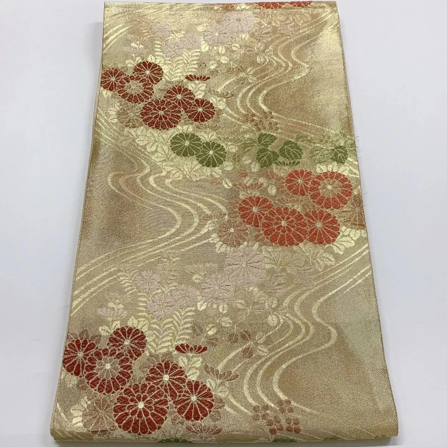 6050# Japanese Vintage Fukuro Obi Belt Kimono Fabric Silk Traditional Gold