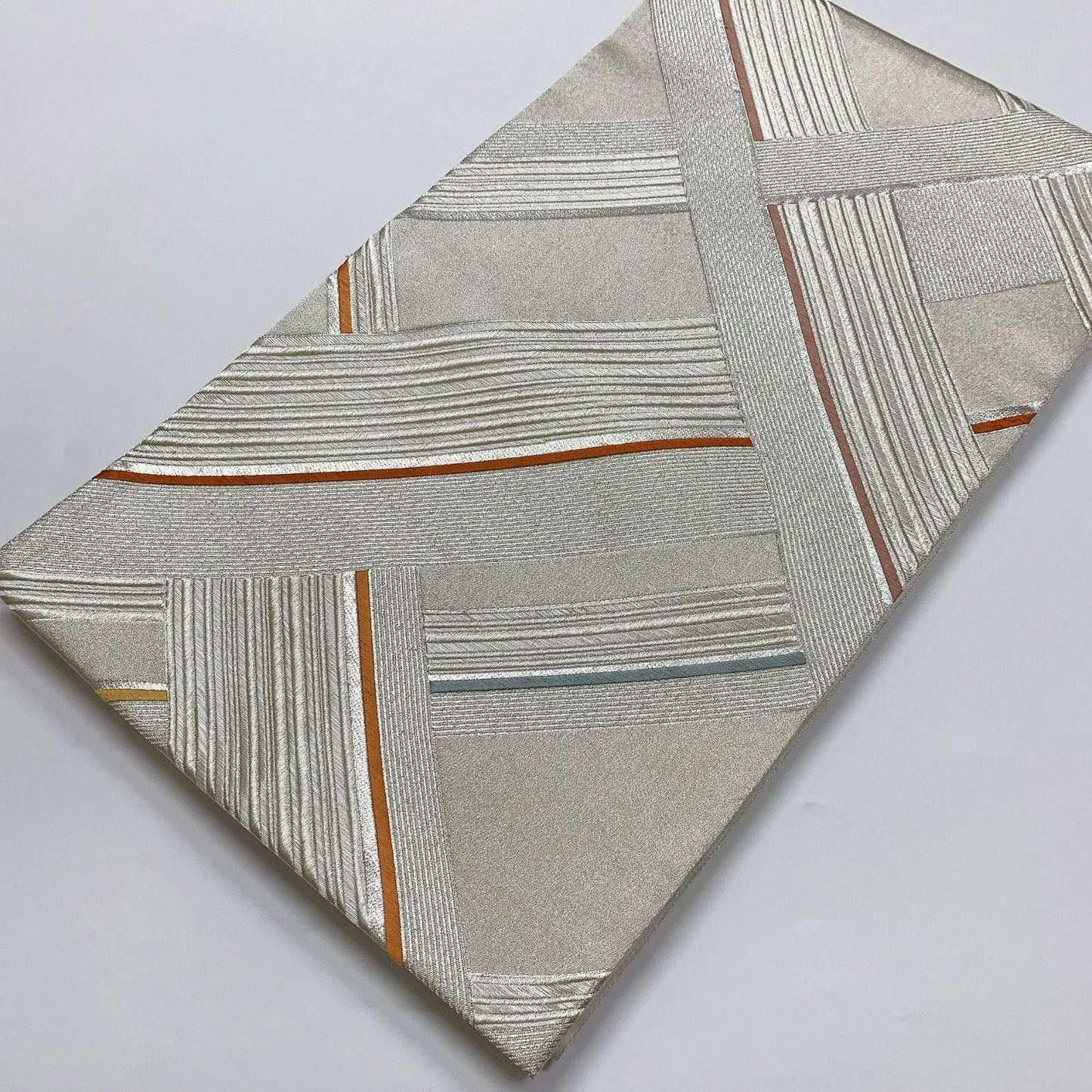 6053# Japanese Vintage Fukuro Obi Belt Kimono Fabric Silk Traditional Silver