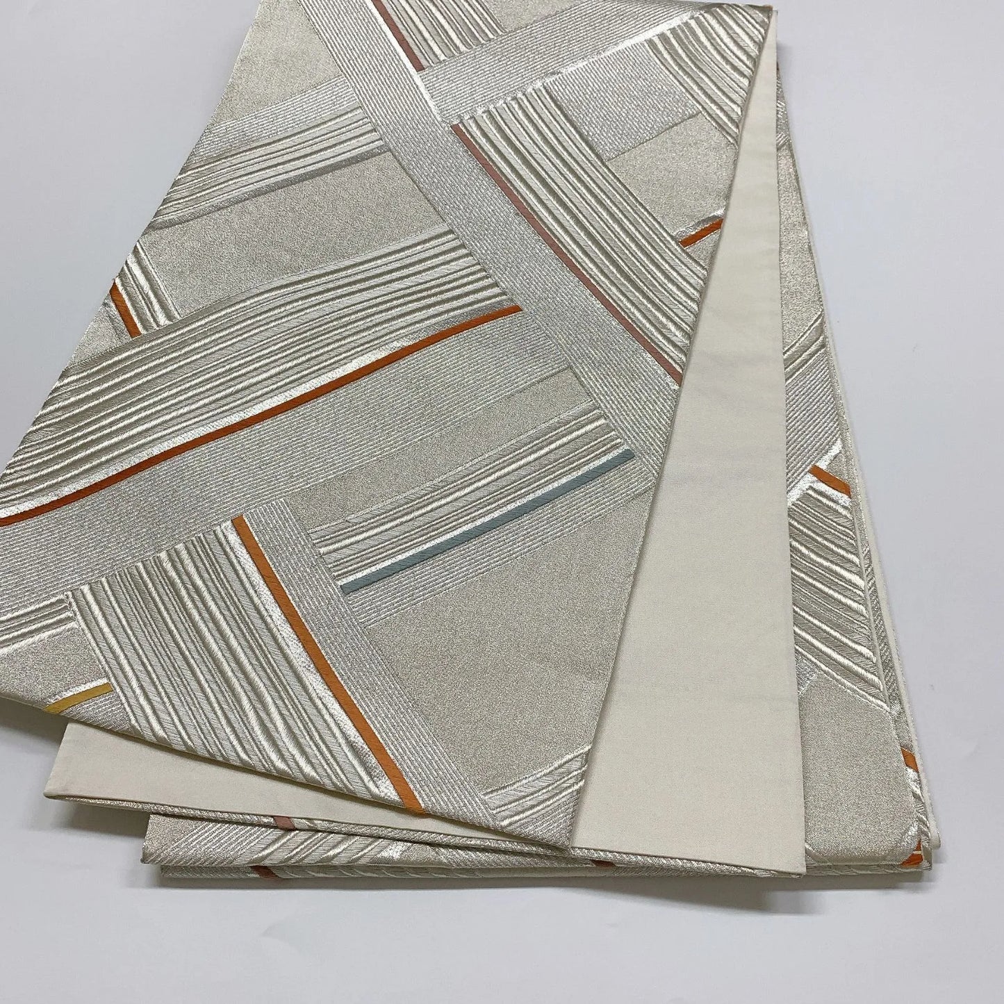 6053# Japanese Vintage Fukuro Obi Belt Kimono Fabric Silk Traditional Silver