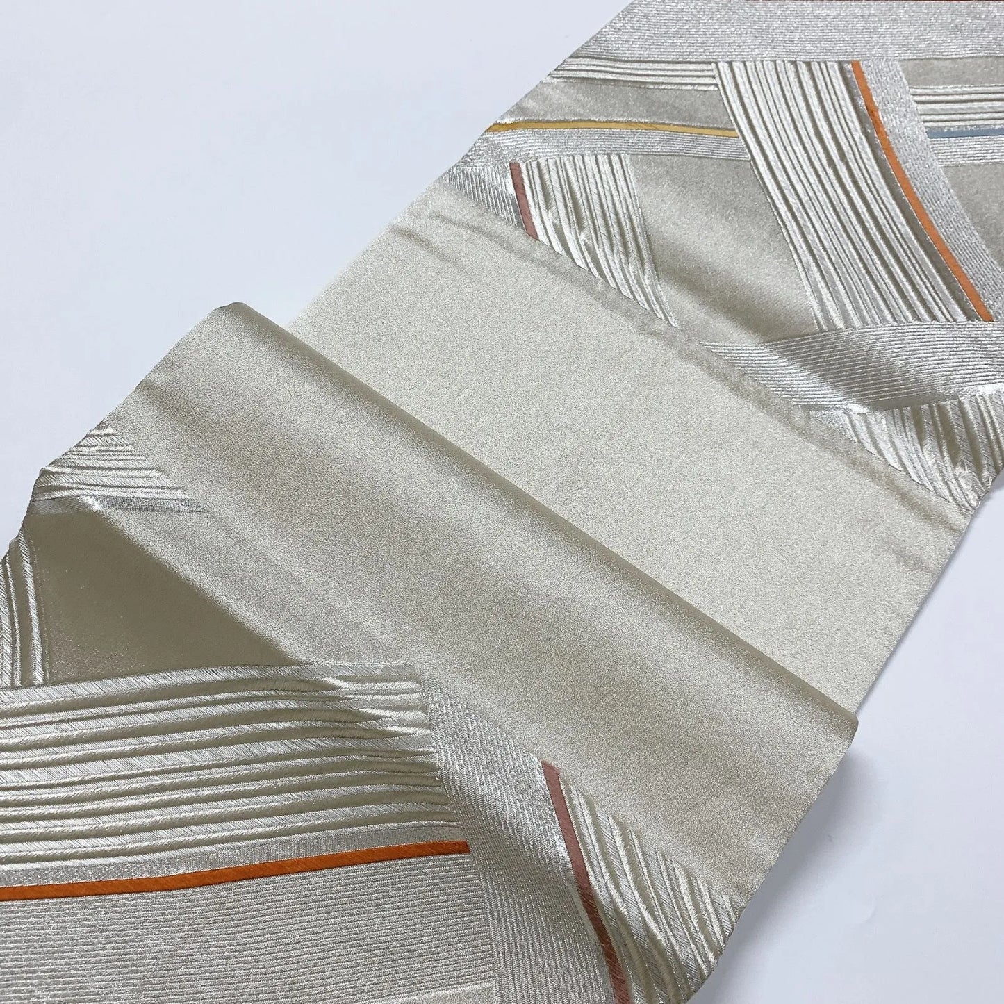6053# Japanese Vintage Fukuro Obi Belt Kimono Fabric Silk Traditional Silver