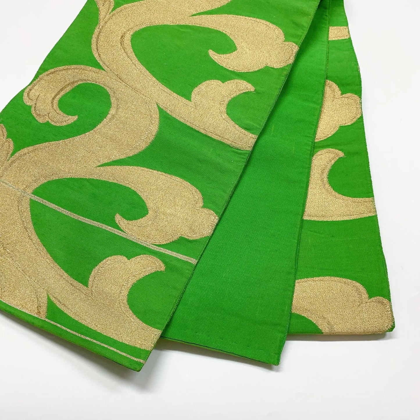 6054# Japanese Vintage Fukuro Obi Belt Kimono Fabric Silk Traditional Green