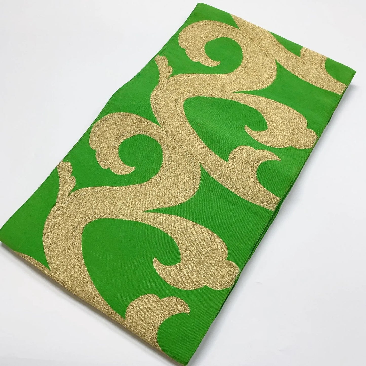 6054# Japanese Vintage Fukuro Obi Belt Kimono Fabric Silk Traditional Green