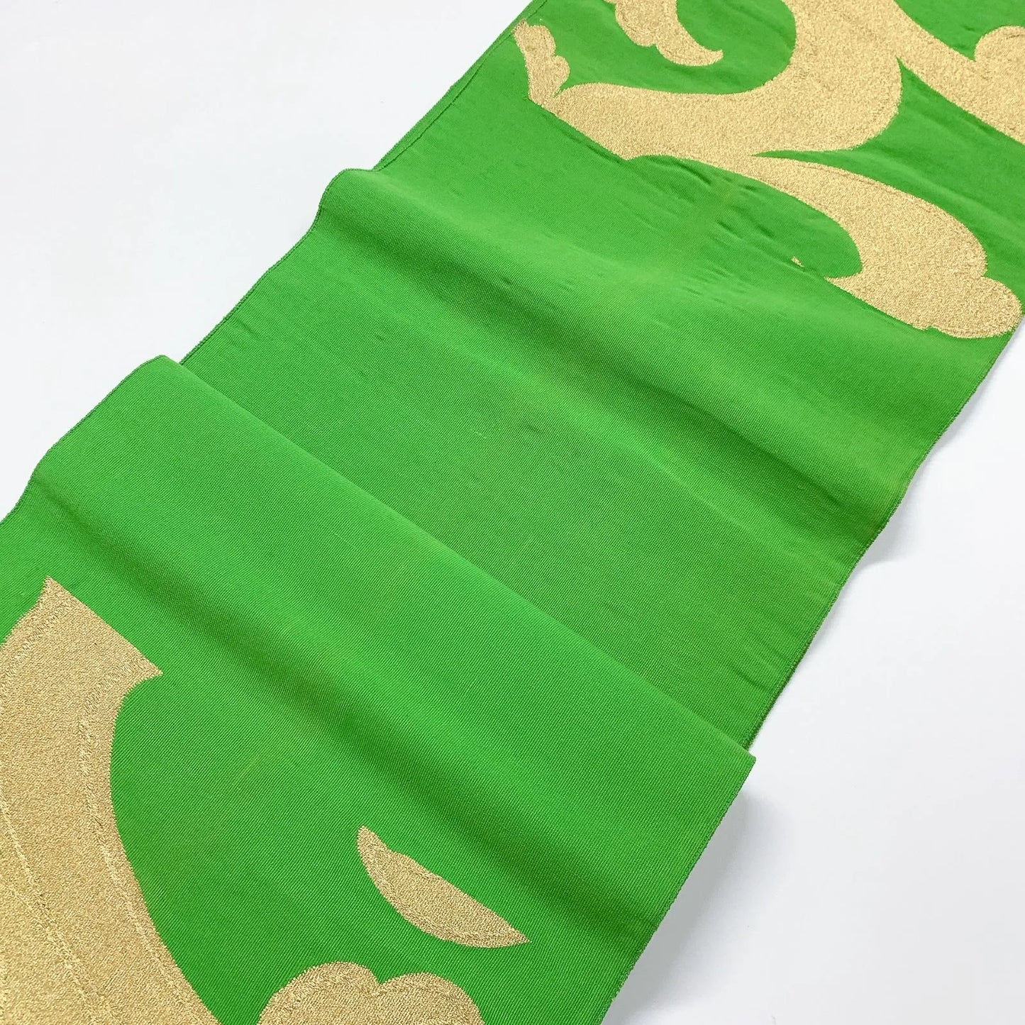 6054# Japanese Vintage Fukuro Obi Belt Kimono Fabric Silk Traditional Green