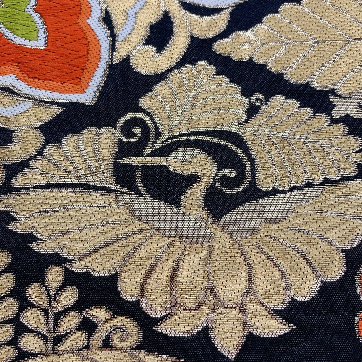 6056# Japanese Vintage Fukuro Obi Belt Kimono Fabric Silk Traditional Black