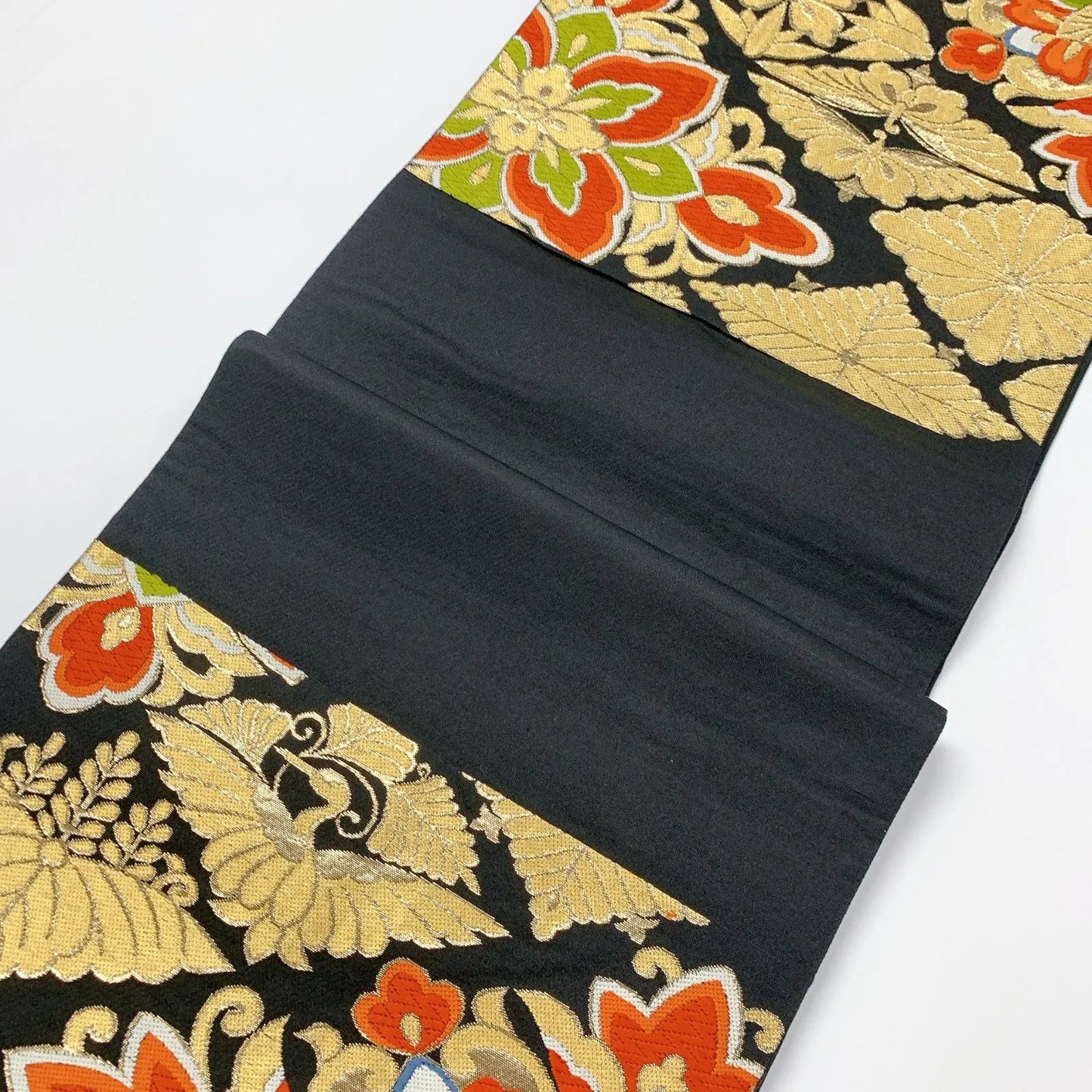 6056# Japanese Vintage Fukuro Obi Belt Kimono Fabric Silk Traditional Black