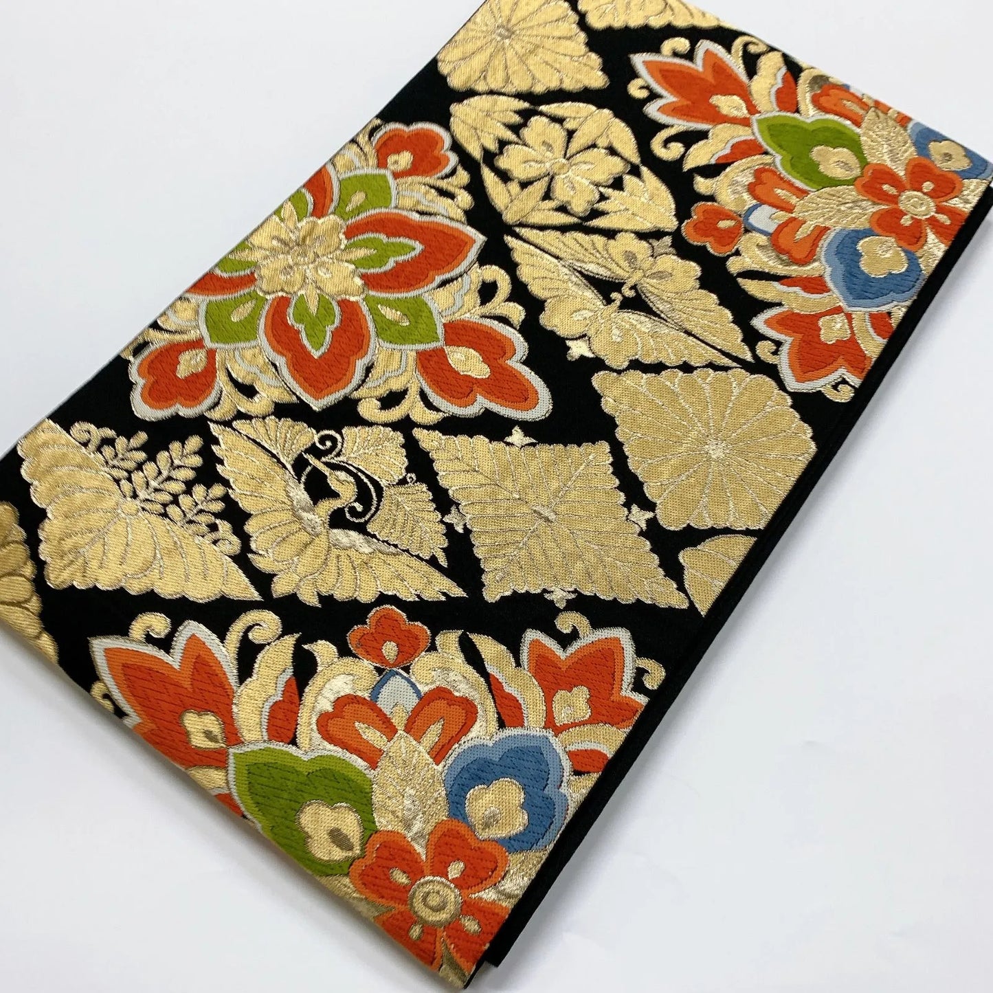 6056# Japanese Vintage Fukuro Obi Belt Kimono Fabric Silk Traditional Black